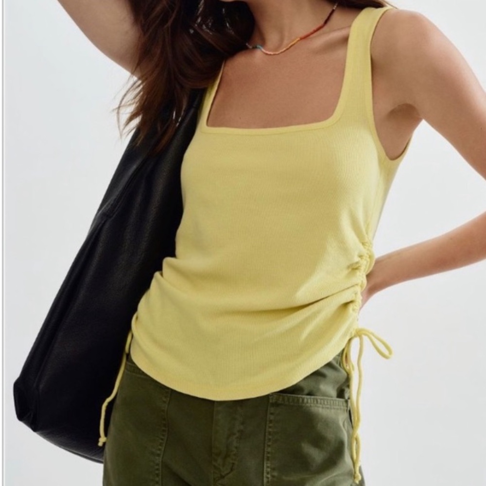 (A11) Pilcro by Anthropologie Women’s  Ruched Square-Neck Tank, Yellow, Size S